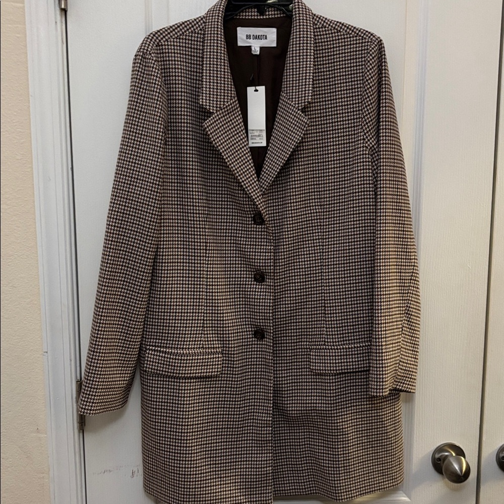 BB Dakota Jacket/Coat Plaid Lined Sz L 3-Button Back Pleat NWT